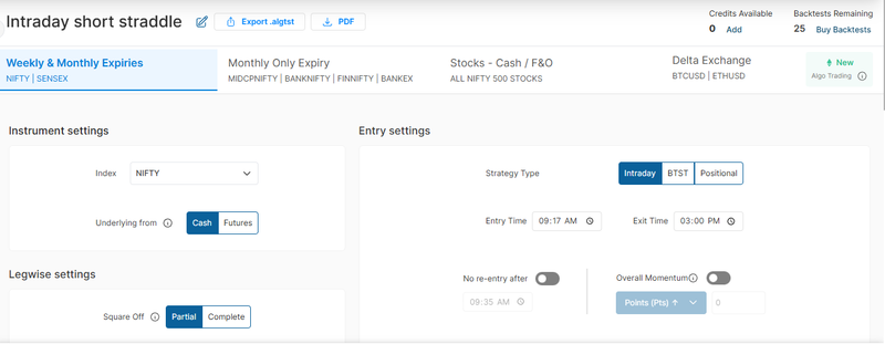 Backtesting options strategy