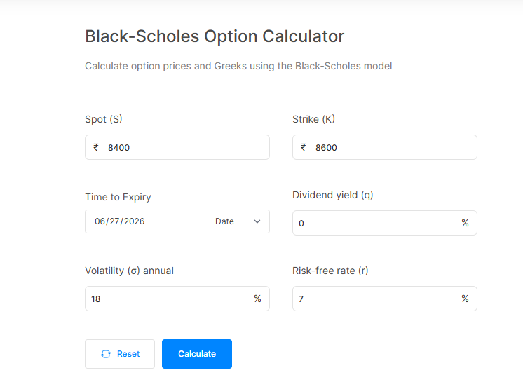 Black scholes option pricing model | AlgoTest