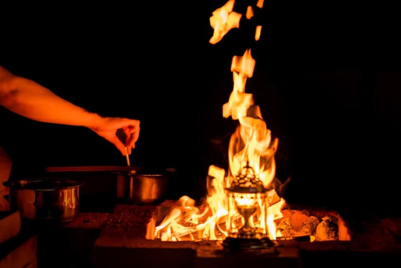 A photo of the sacred fire of a Yagya