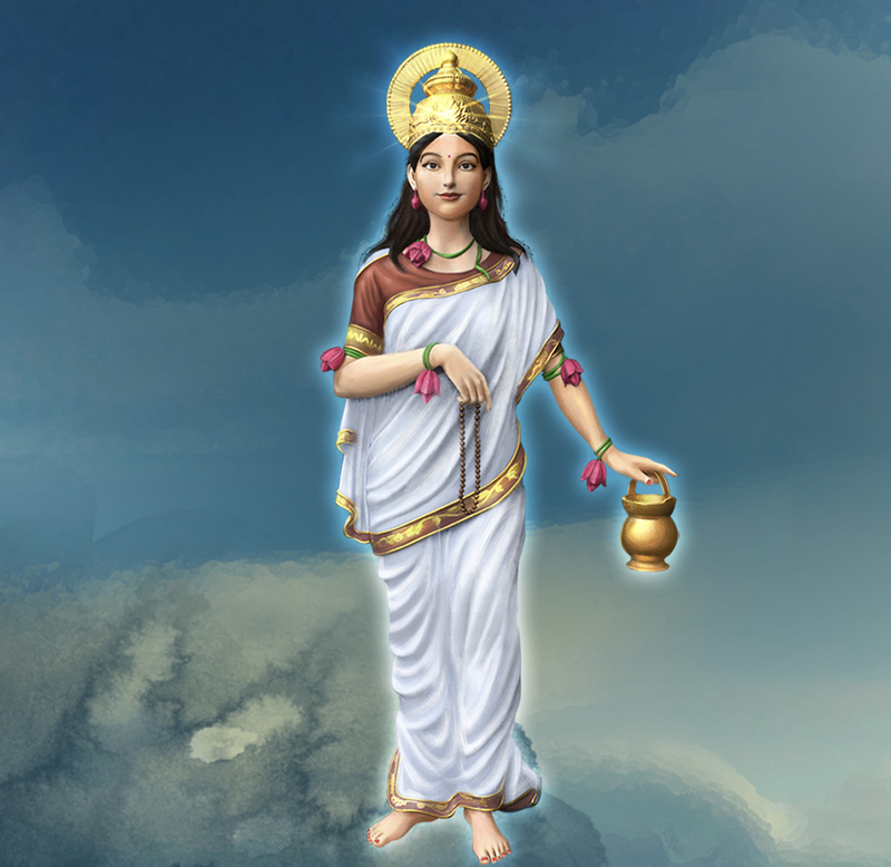 The standard iconography of Goddess Brahmacharini.