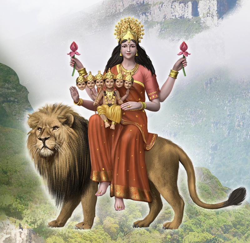 देवी स्कंदमाता का मानक मूर्तिशास्त्रीय चित्रण।