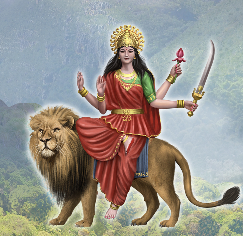 The standard iconography of Goddess Katyayani.