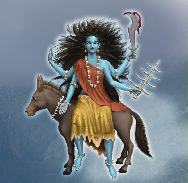 The standard iconography of Goddess Kalaratri.