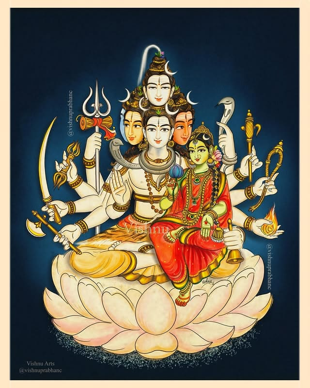 An illustration of Lord Sadashiv with Devi by his side.