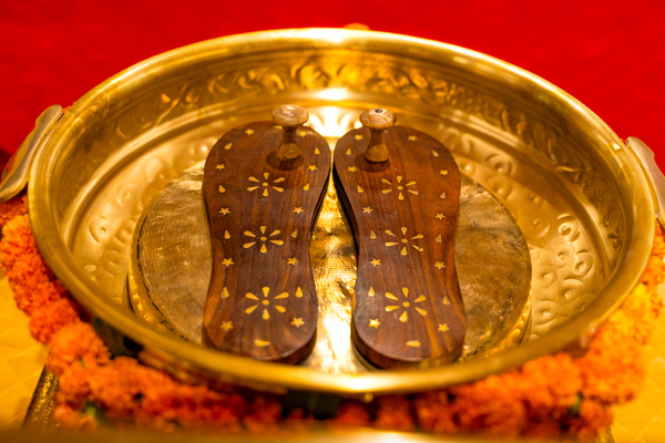 A photo of Guru Padukas placed for worship on Guru Purnima.