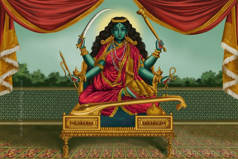 An illustration of Mahavidya Matangi's iconography.