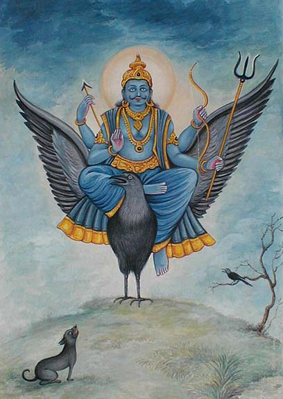 An illustration of the standard iconography of Lord Shani.