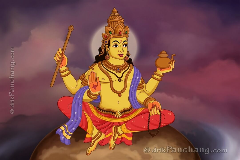 देवगुरु बृहस्पति के सामान्य मूर्तिशास्त्रीय स्वरूप का एक चित्रण।