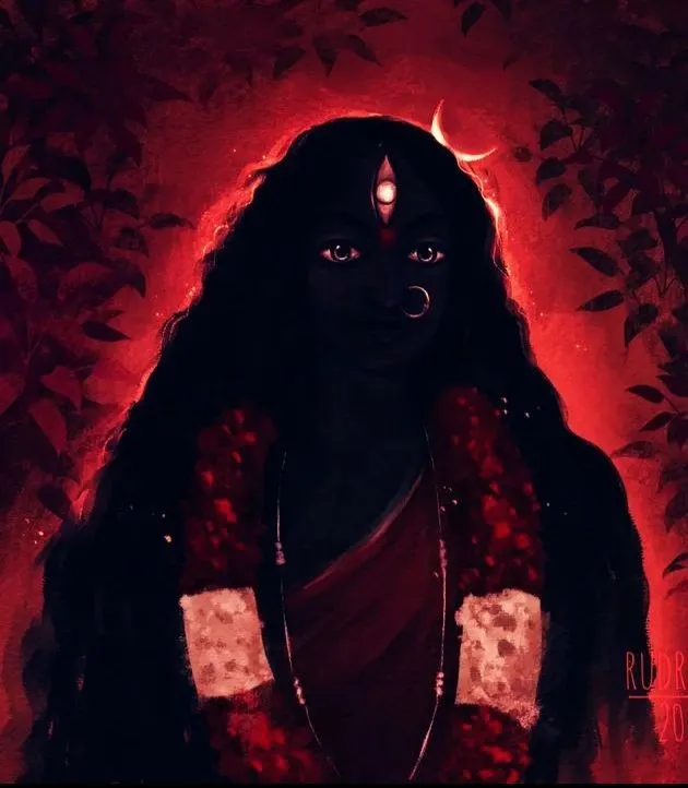 An illustration of Goddess Kali with a motherly, compassionate appearance.