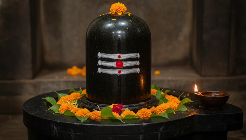 An image of a consecrated and worshipped Shiva Lingam.