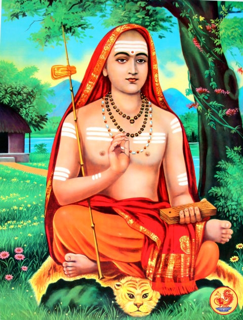 जगद्गुरु आदि शङ्कराचार्य का एक रंगीन चित्रण।