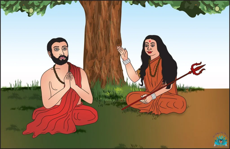 An illustration of Sri Ramakrishna with Bhairavi Brahmani.