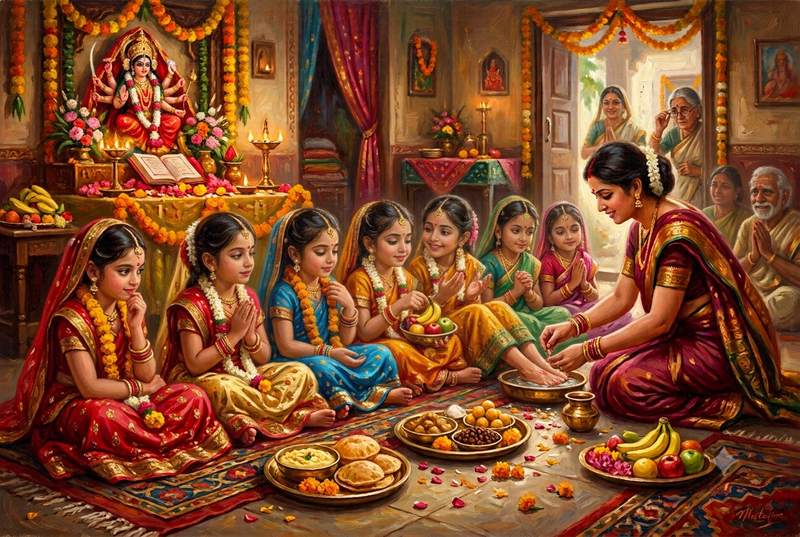 An image showing the Kanya Pujan of Navratri.