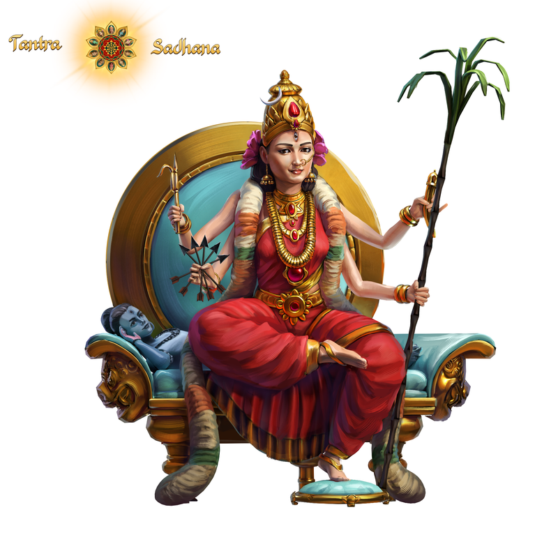 An image of Goddess Lalita Tripura Sundari from the Tantra Sadhana App.