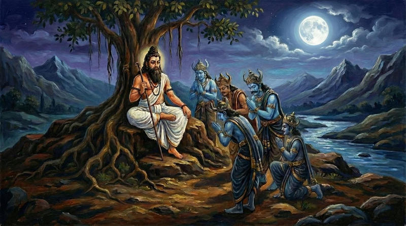A painting of Shukracharya blessing a group of Asuras.