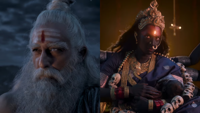 महाकाली फिल्म से शुक्राचार्य और माँ काली का एक फोटो कोलाज।