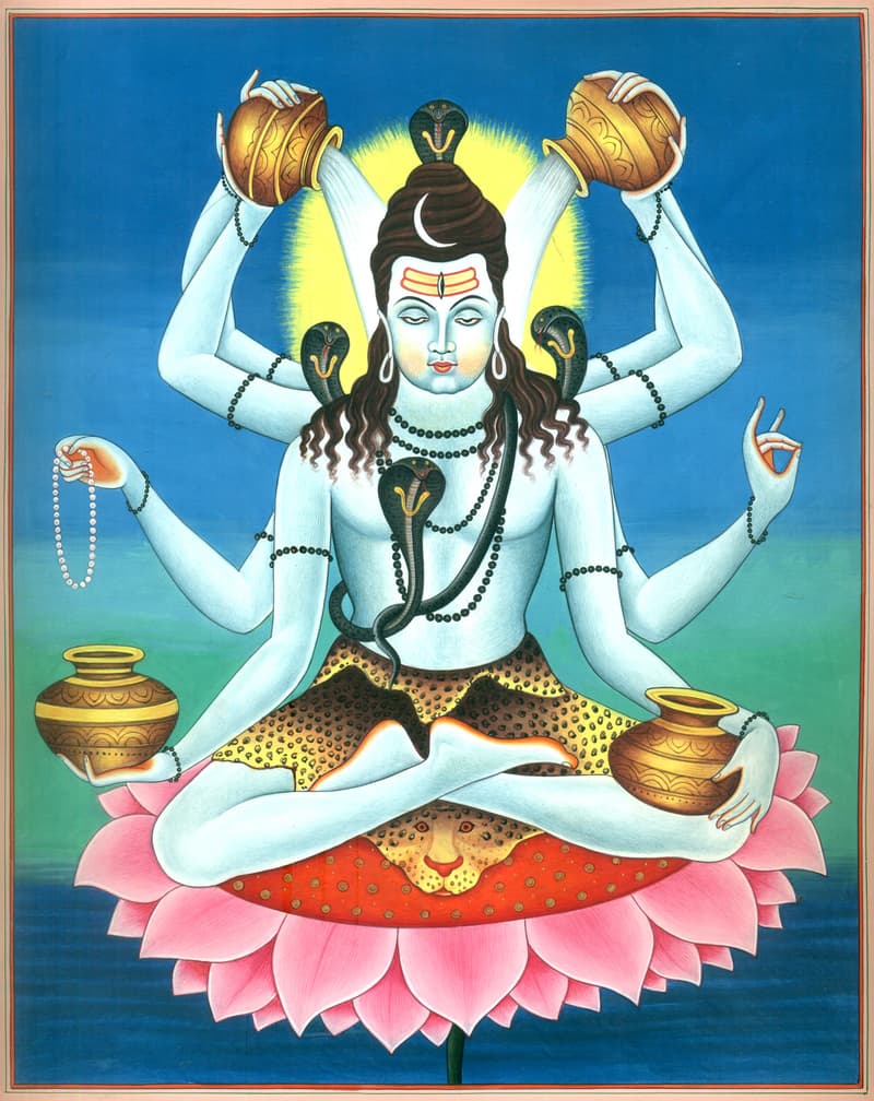 An illustration of Lord Shiva in His Maha Mrityunjay form.