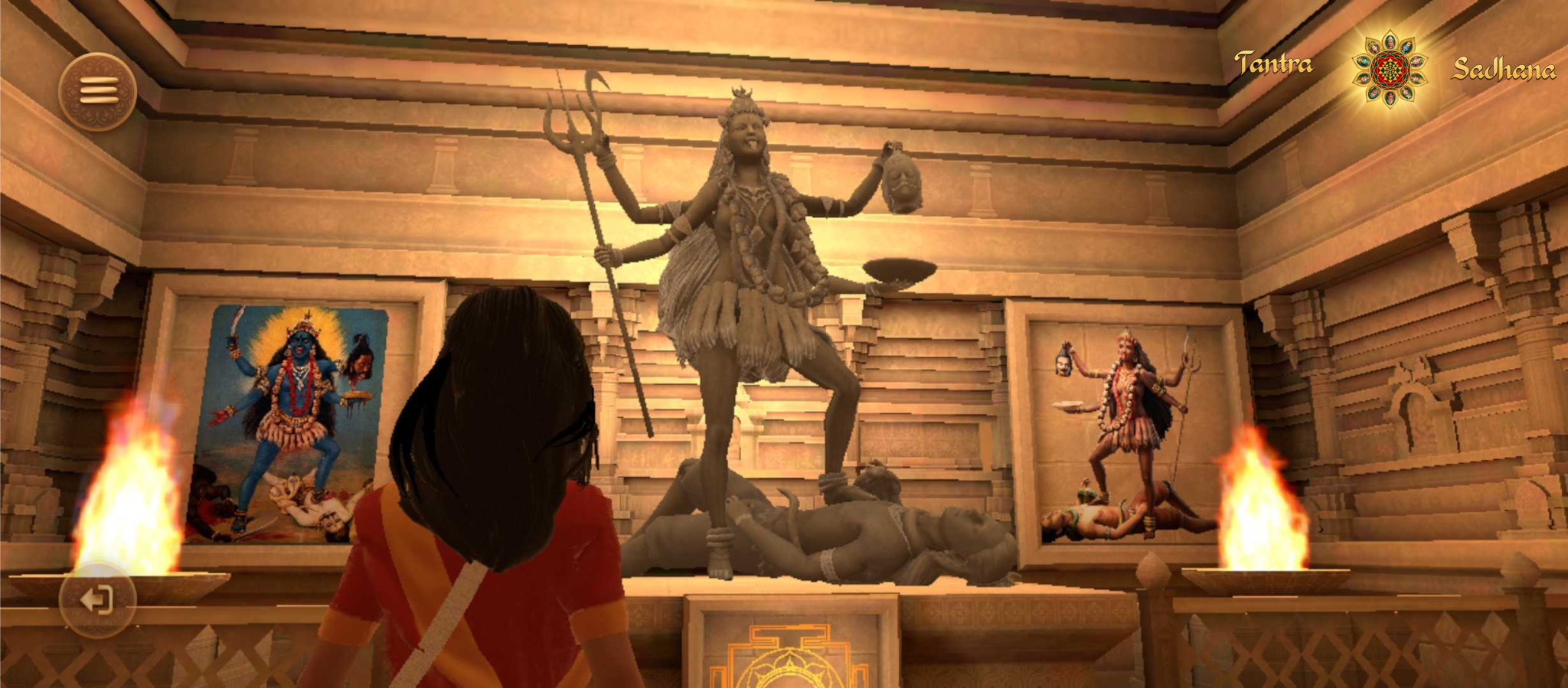 A screenshot of a Sadhika inside Ma Kali's Secret Shrine in the Tantra Sadhana app.