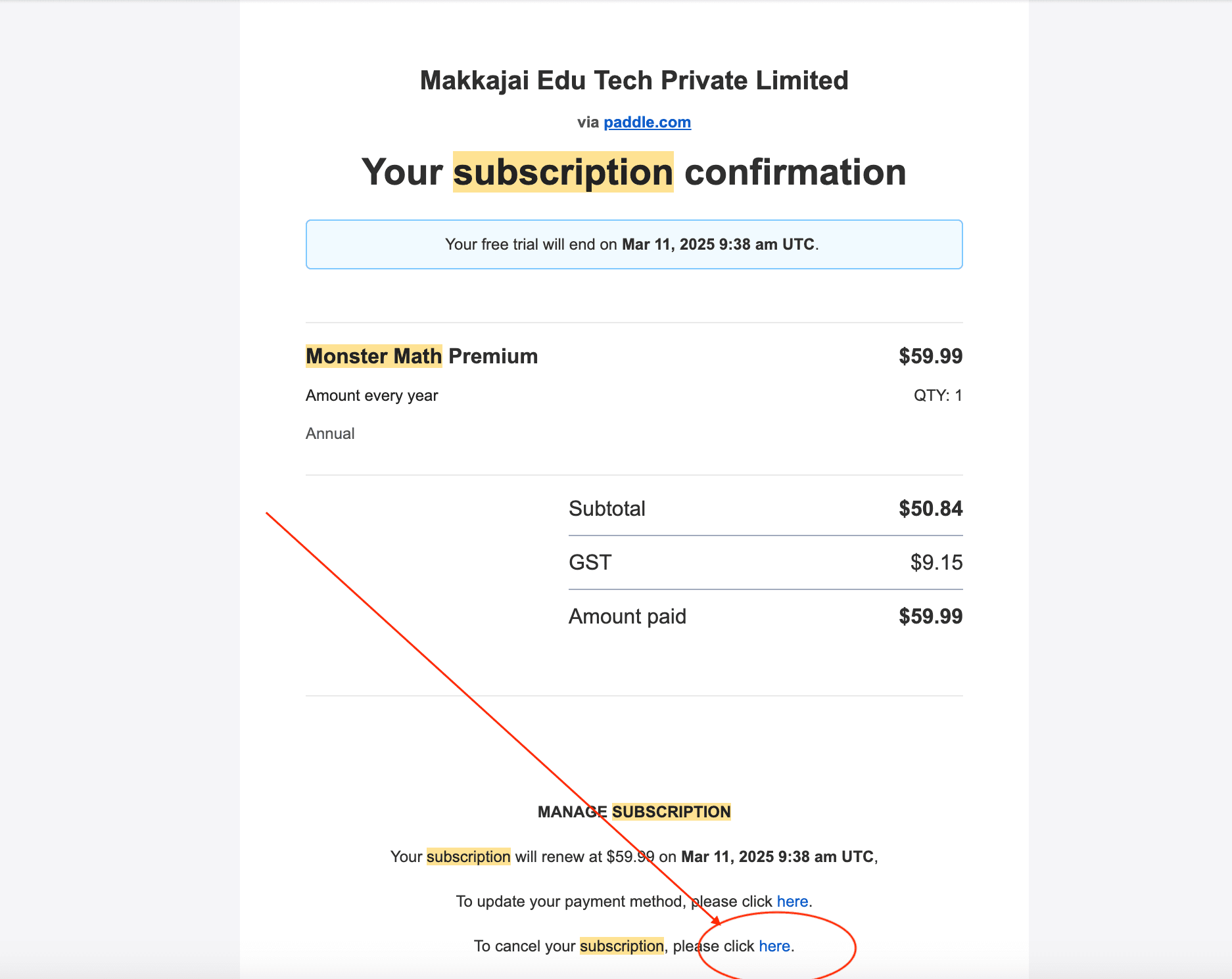 Cancel Trial OR Subscription