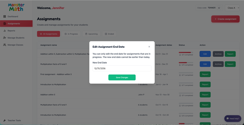 How to edit an assignment end date