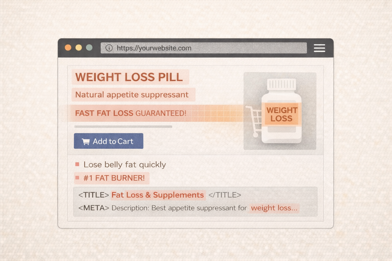 I am keeping this as an Alt text: Why Meta Blocks Your Health and Wellness Ads: In Meta Health and Wellness advertising, it’s not just your ad creative — your landing page copy, URL, and metadata are scanned for compliance signals that can trigger restrictions.
