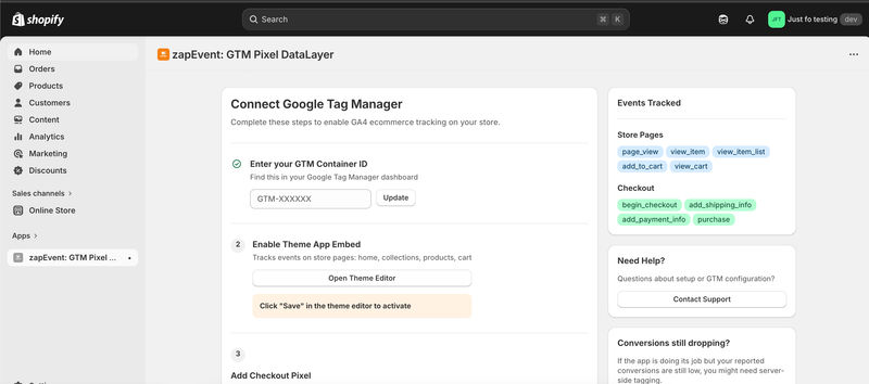 app admin panel for zapEvent