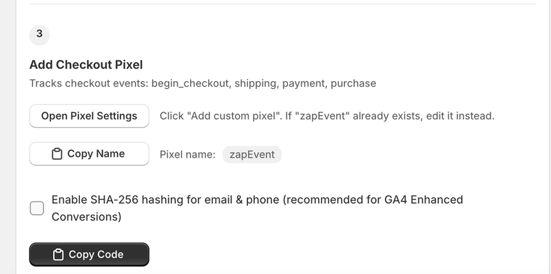 instructions for setting up custom pixel with zapEvent