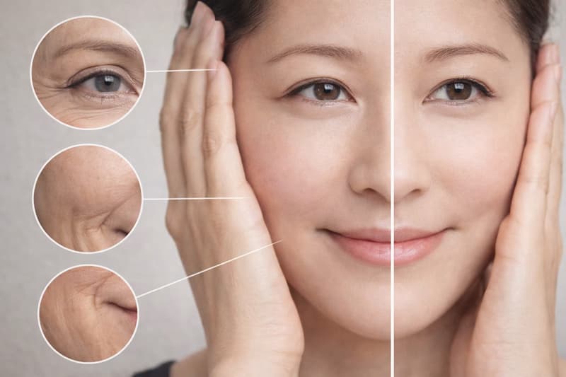 Example of Meta Health and Wellness Ads featuring extreme close up on wrinkles using circles and is non-compliant.