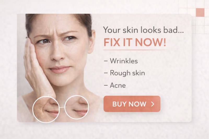 Example of Meta Health and Wellness Ads promoting distasteful messaging that could make people feel negatively about the way they look.