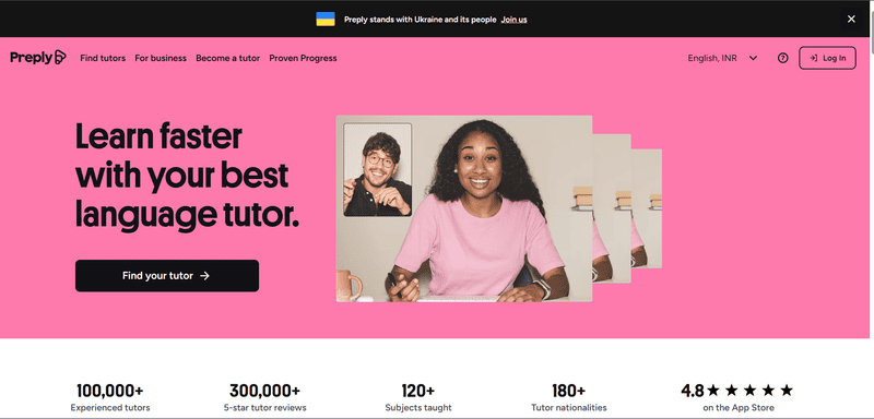 Preply homepage for finding English tutors