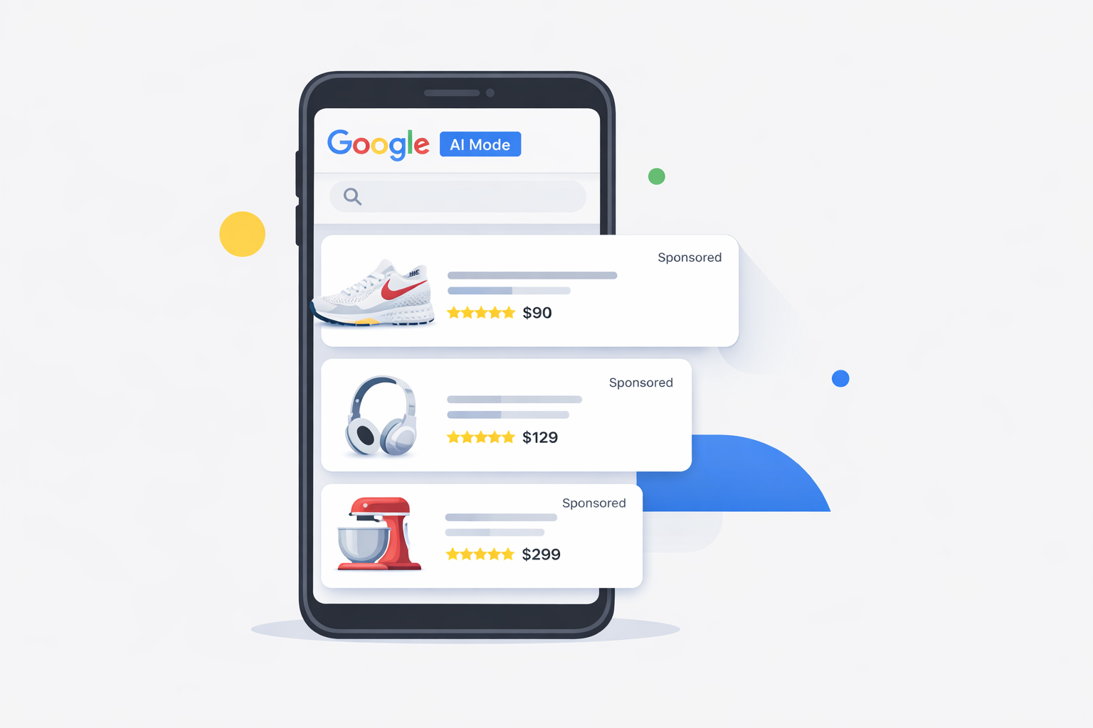 Google AI Mode showing sponsored retail listings and product recommendations on mobile