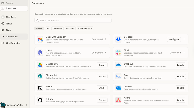 Browse the list of available apps