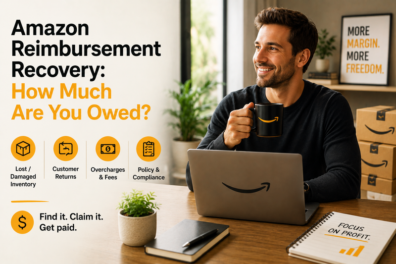 Amazon reimbursement recovery analysis showing potential funds owed to sellers from lost inventory, customer returns, fee overcharges, and FBA reimbursement opportunities.