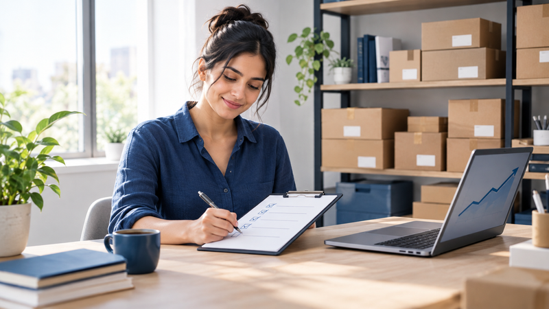 Amazon seller using a checklist to lower the cost of selling on Amazon with better inventory and ad control