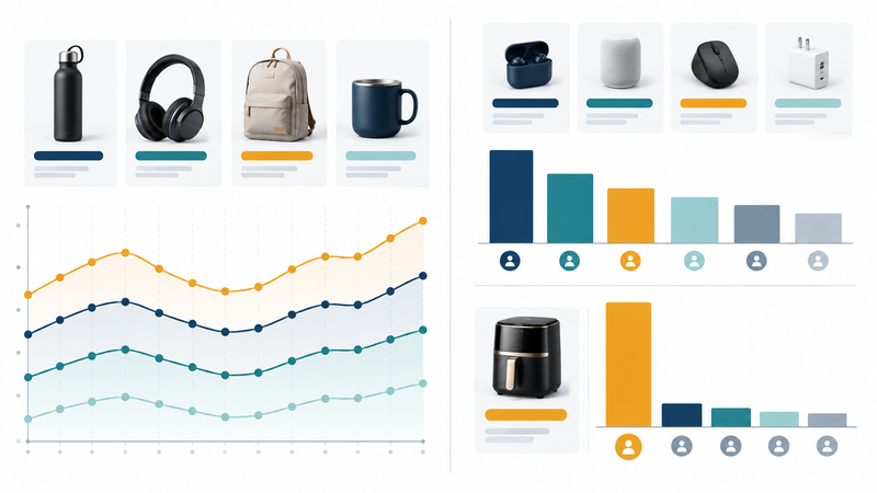 Amazon product research comparing stable demand with concentrated competition.