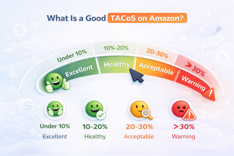 Amazon seller reviewing TACoS improvement strategy and ad performance metrics