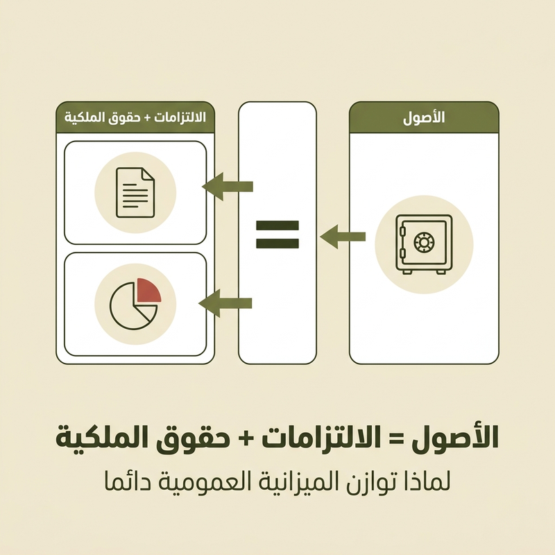 شرح الميزانية العمومية: المعادلة المحاسبية التي توضح أن الأصول تساوي الالتزامات زائد حقوق الملكية