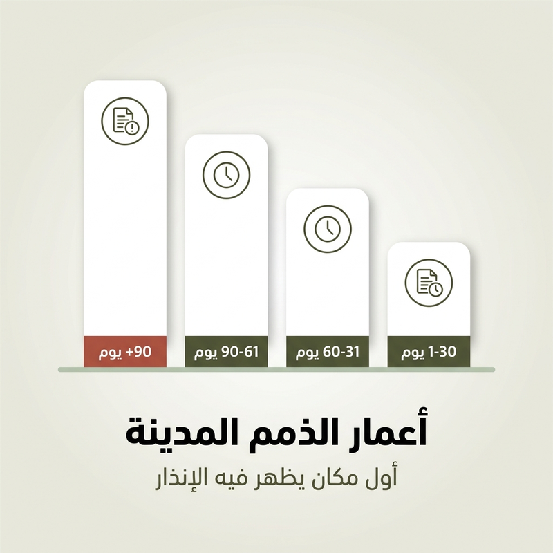فئات أعمار الذمم المدينة التي تُظهر علامات التحذير المالي في النشاط التجاري