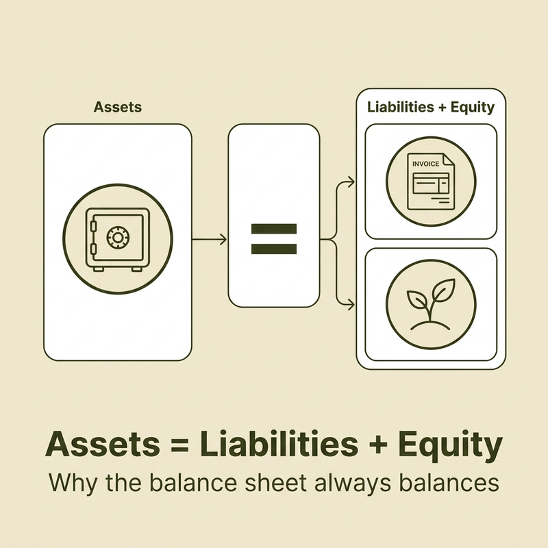 Balance sheet explained: the accounting equation showing assets equal liabilities plus equity