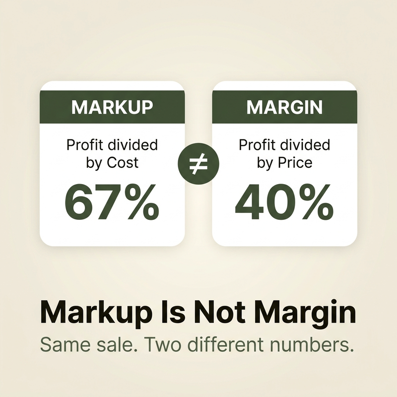 Cost, markup, selling price and margin shown as a flow diagram for pricing for profit margin
