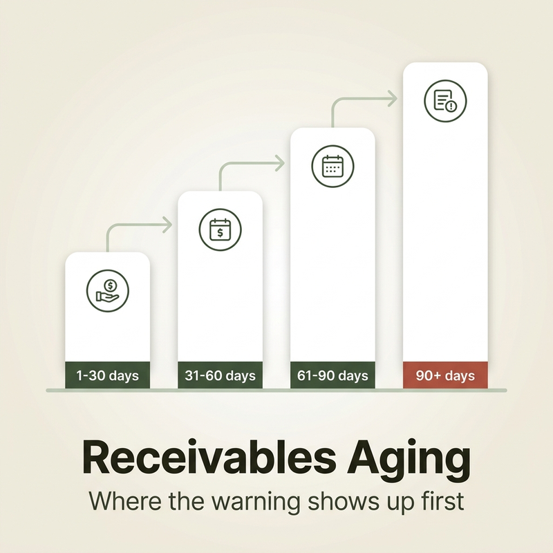 Receivables aging buckets showing financial warning signs in a business