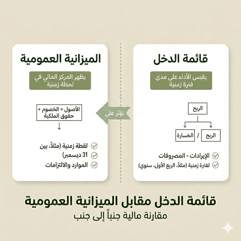 مقارنة قائمة الدخل مقابل الميزانية العمومية توضح الفروق الرئيسية بين البيانين الماليين