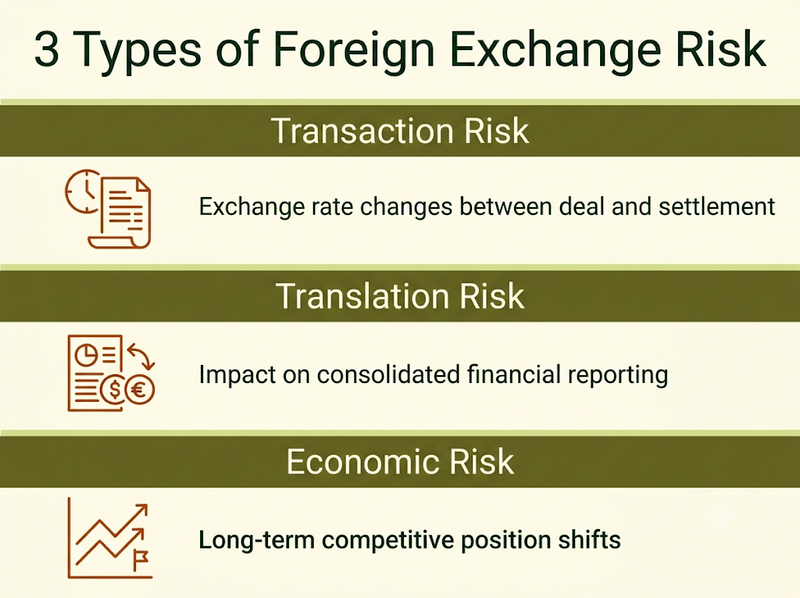 Three Types of Foreign Exchange Risk: Transaction, Translation, and Economic Risk