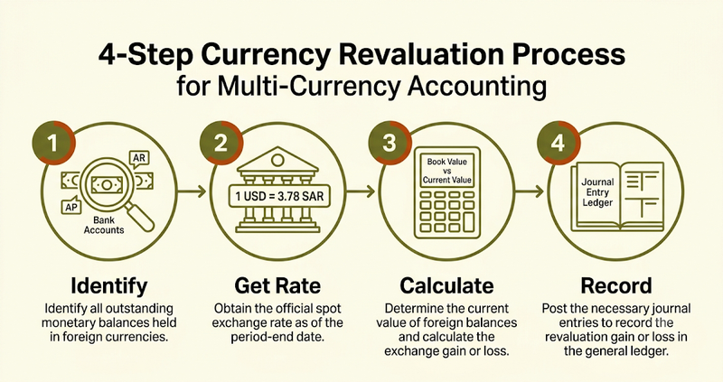 Currency revaluation process: steps to manage multi-currency balances at month-end