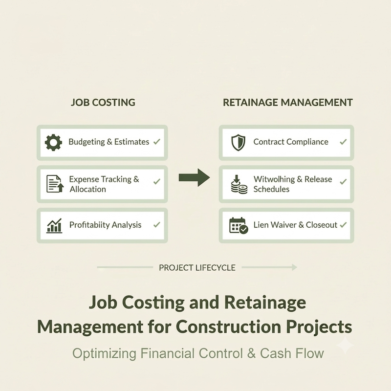 Job costing breakdown showing project costs, revenue recognition, and margin calculation