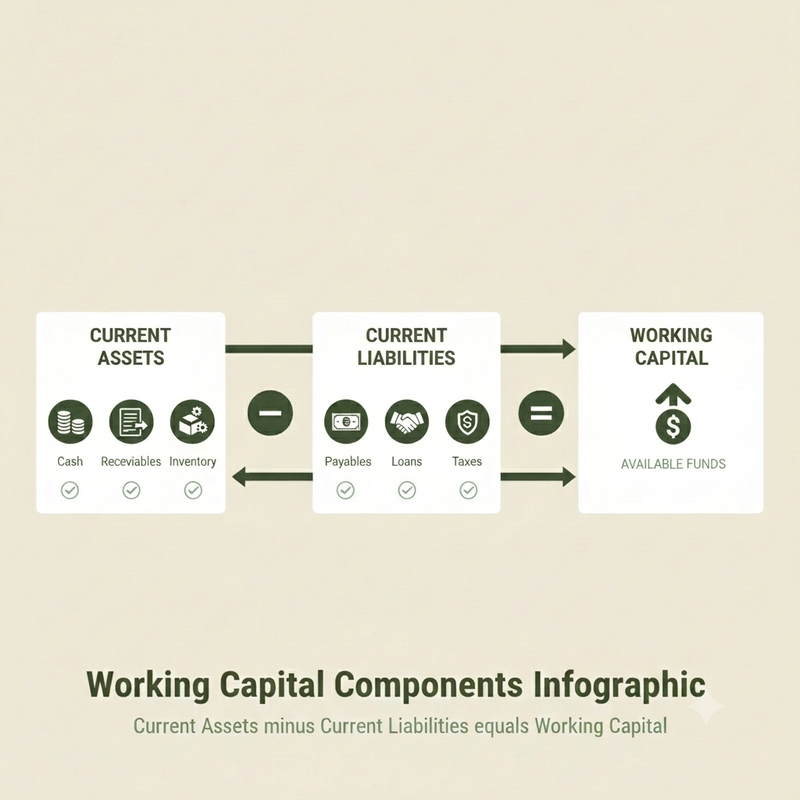 Working capital components showing current assets minus current liabilities