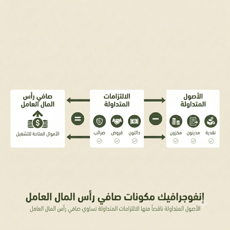 مكونات رأس المال العامل: الأصول المتداولة ناقص الخصوم المتداولة