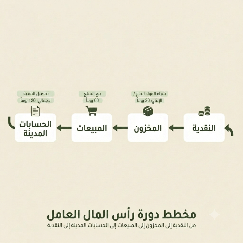 دورة رأس المال العامل من النقد إلى المخزون إلى المبيعات إلى الذمم المدينة