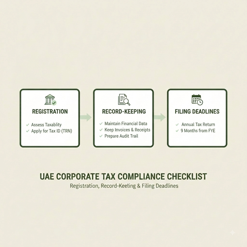 UAE Corporate Tax Compliance Checklist - Registration requirements, record-keeping steps, and filing deadlines