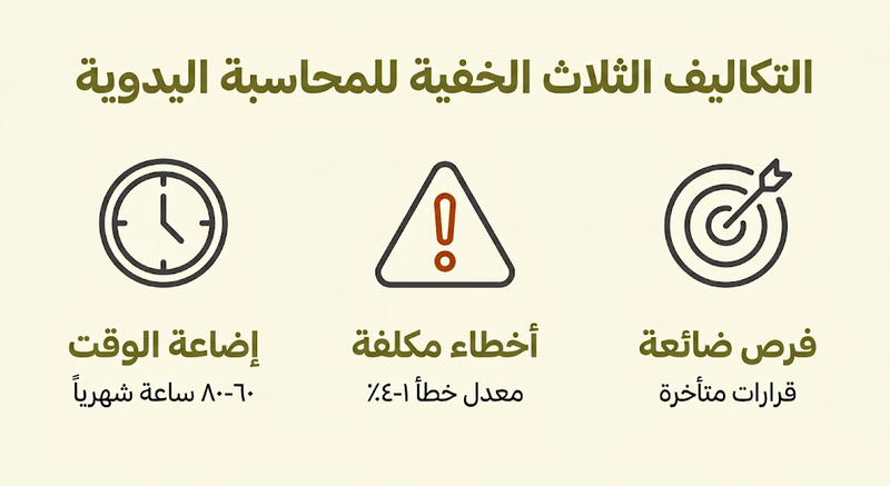 التكاليف الخفية الثلاثة للمحاسبة اليدوية: إضاعة الوقت، الأخطاء المكلفة، والفرص الضائعة